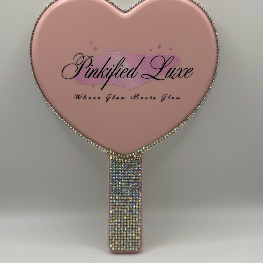 Pink Heart Hand Mirror with Rhinestone Handle